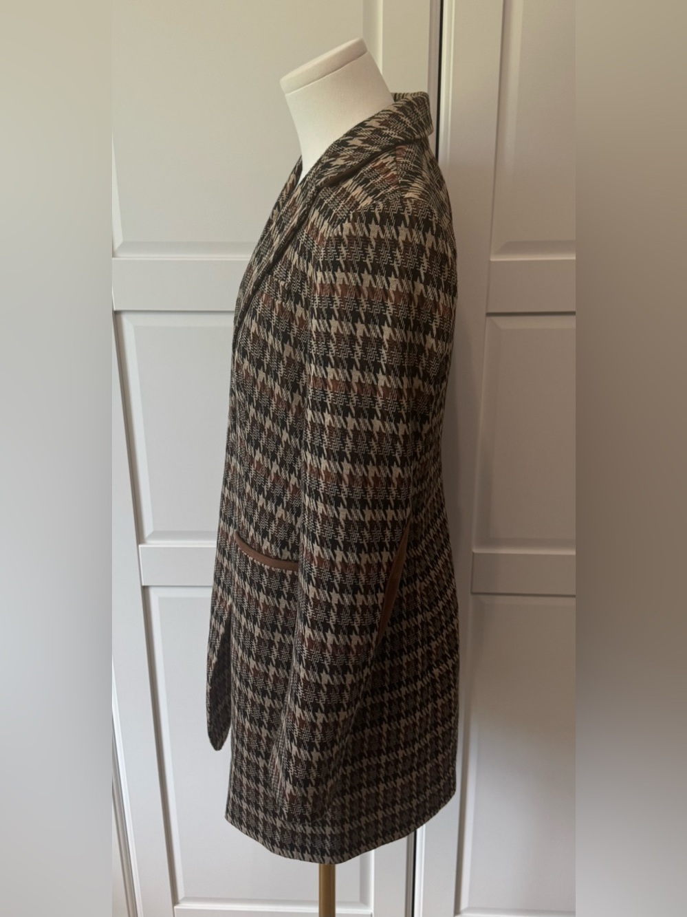 Tommy Hilfiger Plaid Houndstooth Blazer w Faux Leather Pocket Trim Size:6 NWOT - Picture 6 of 16